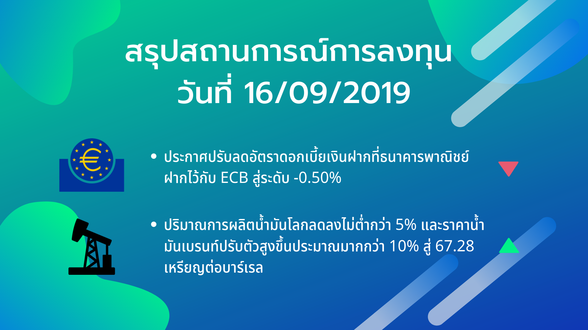 สรุปสถานการณ์การลงทุน วันที่ 16/09/2019