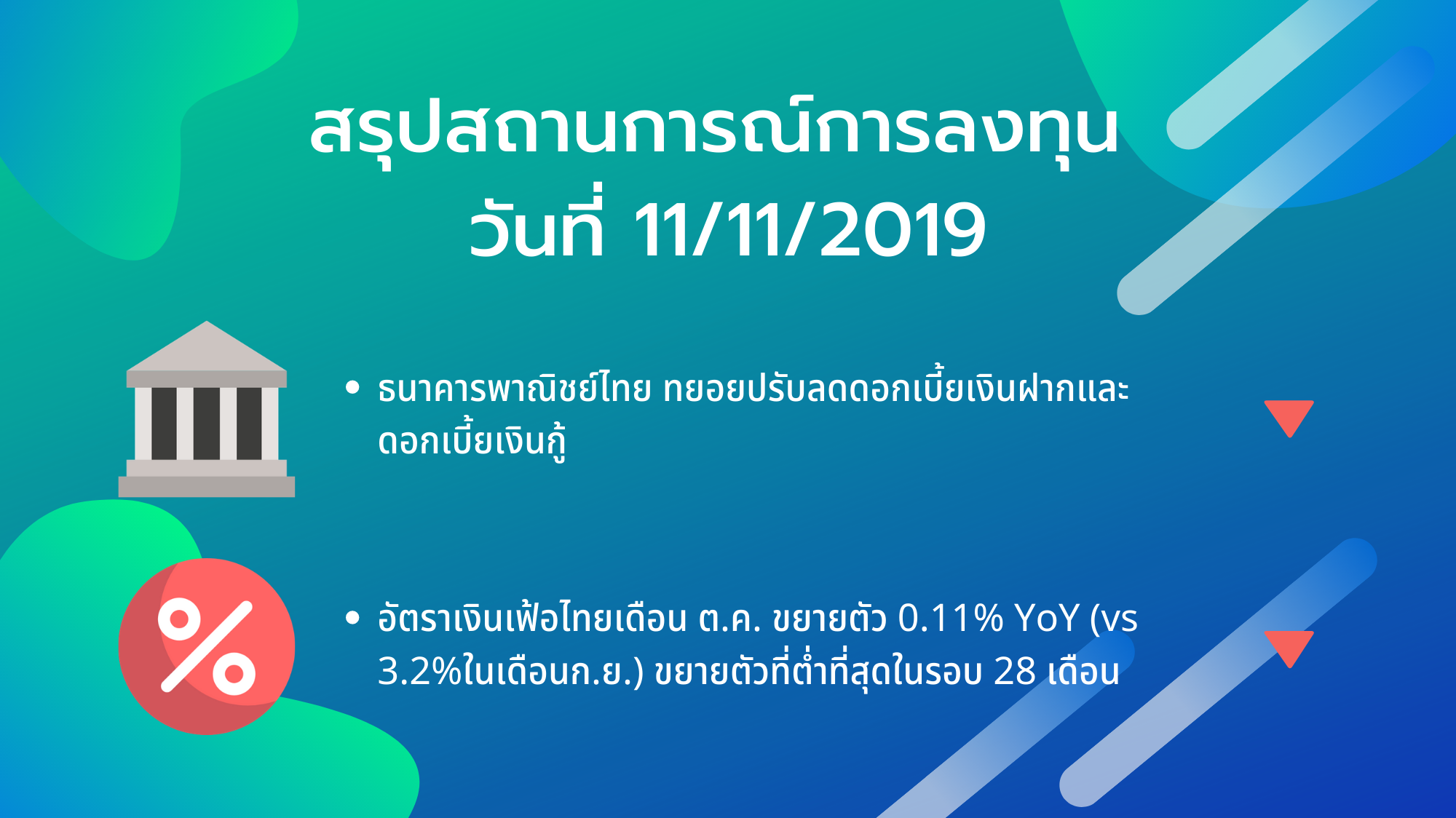 สรุปสถานการณ์การลงทุน วันที่ 11/11/2019