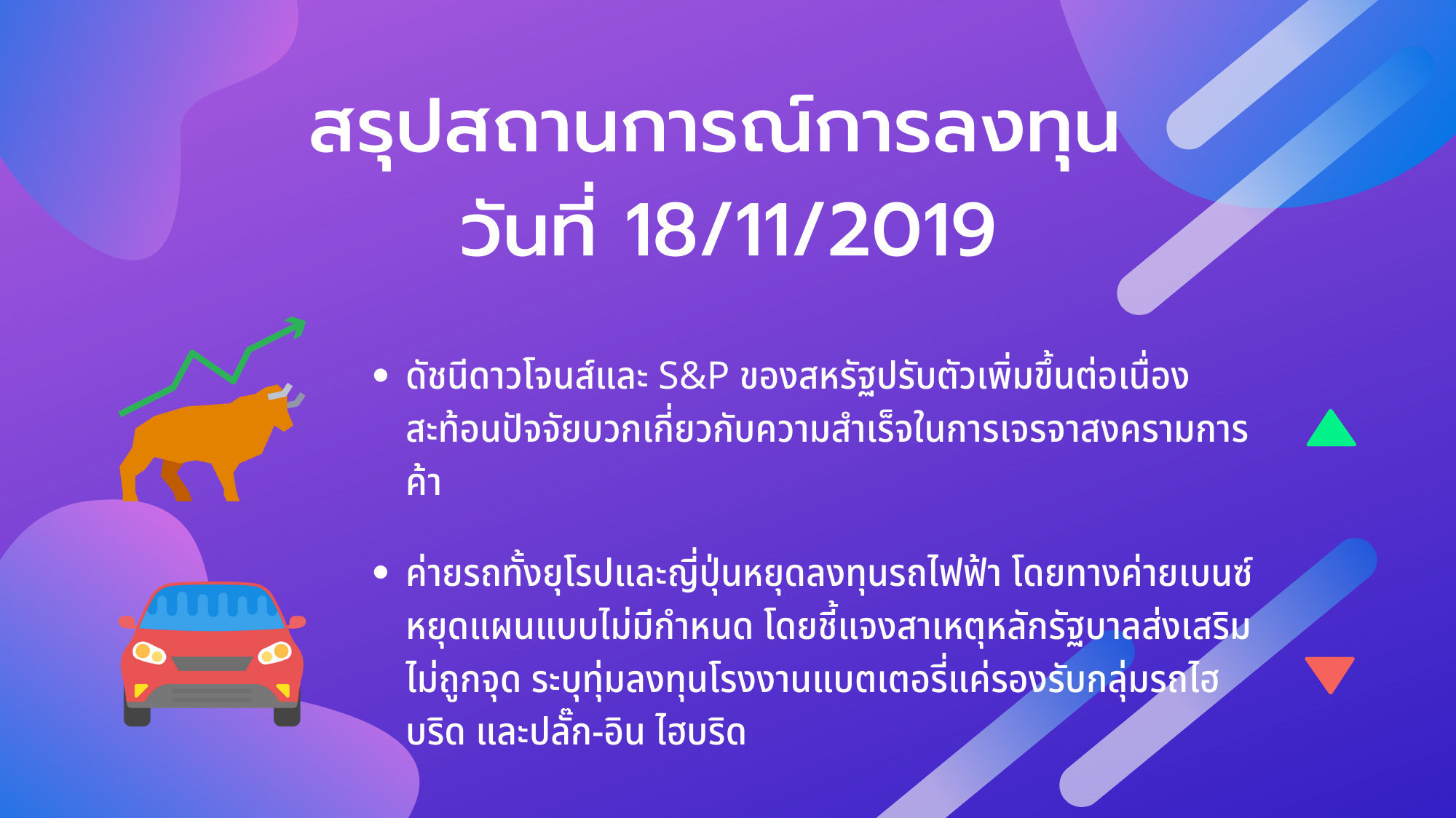 สรุปสถานการณ์การลงทุน วันที่ 18/11/2019